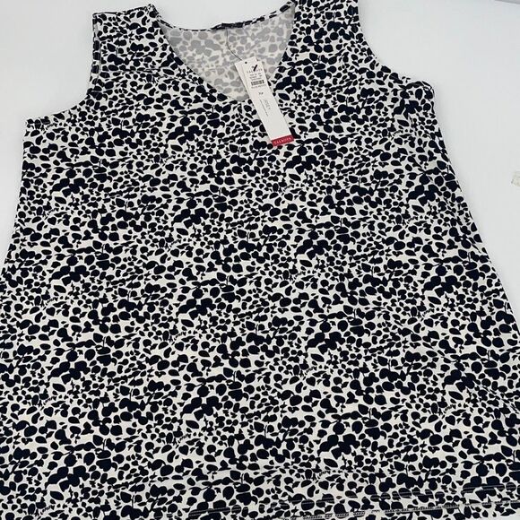 Talbots Womens Knit Jersey Blouse Top Leaf Print Black White XP Plus‎ Petite - Picture 4 of 7